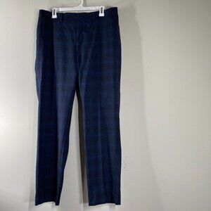 Calvin Klein SLIM FIT Wool Blend Dress Pants Men's 38 x 32 Blue Black Windowpane